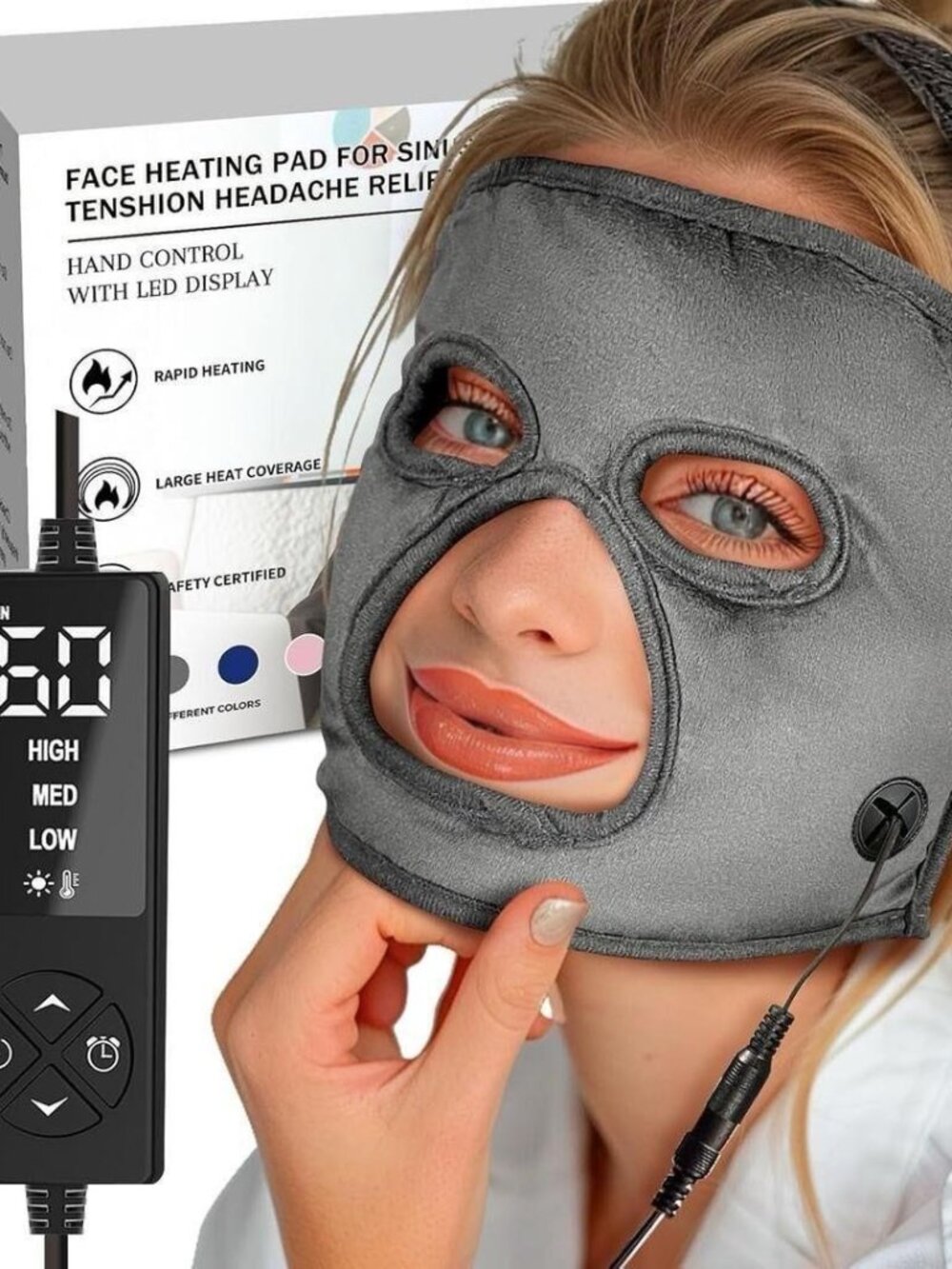 Heated Face Mask for Sinus Pressure Relief Full-Coverage Face Heating Pad
